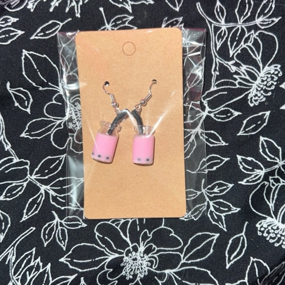 Pink Bubble Tea Earrings